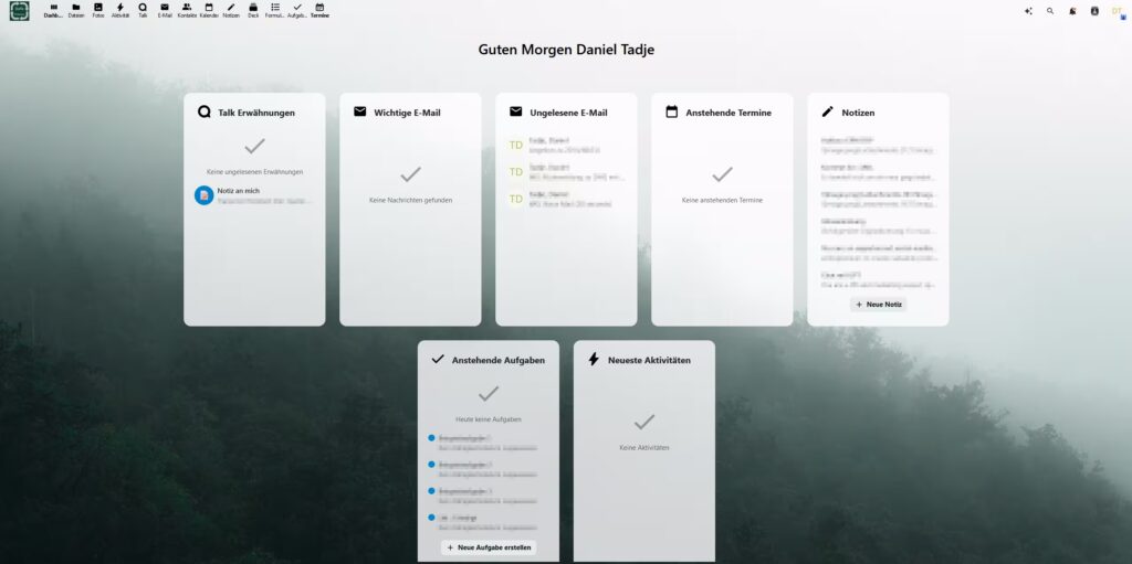 Ansicht der Benutzeroberfläche von Nextcloud, von welcher man direkten Zugriff auf seine effizienten Geschäftsprozesse hat.