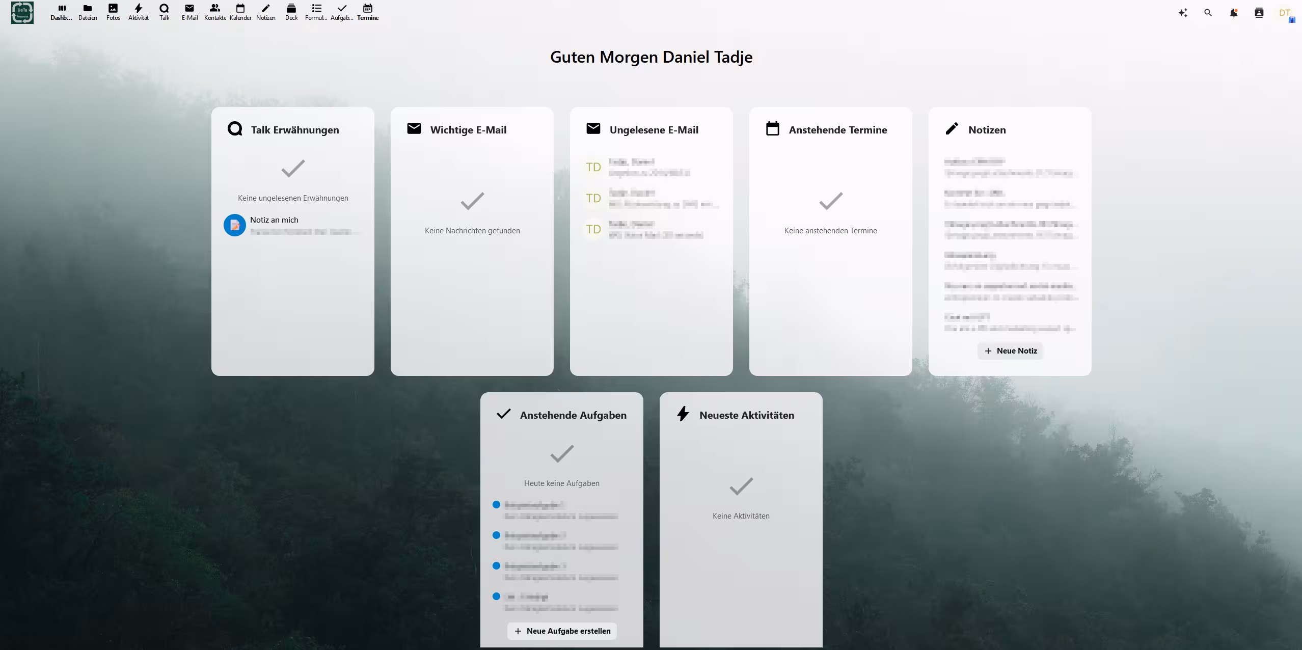 Dashboard von Nextcloud