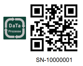 Beispiel eines QR-Code-Labels mit Logo und Text für die verwendeten Pfandboxen.