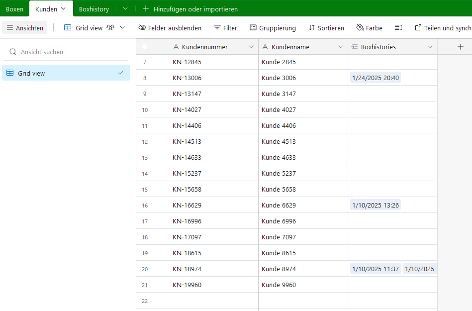 Beispiel einer Tabelle in Airtable für die Tabelle Kunden.